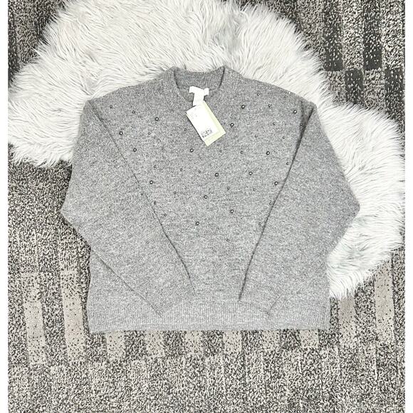 H&M Ladies Charcoal Beaded Soft Polyester Knit Sweater Size Large NEW - Picture 4 of 5